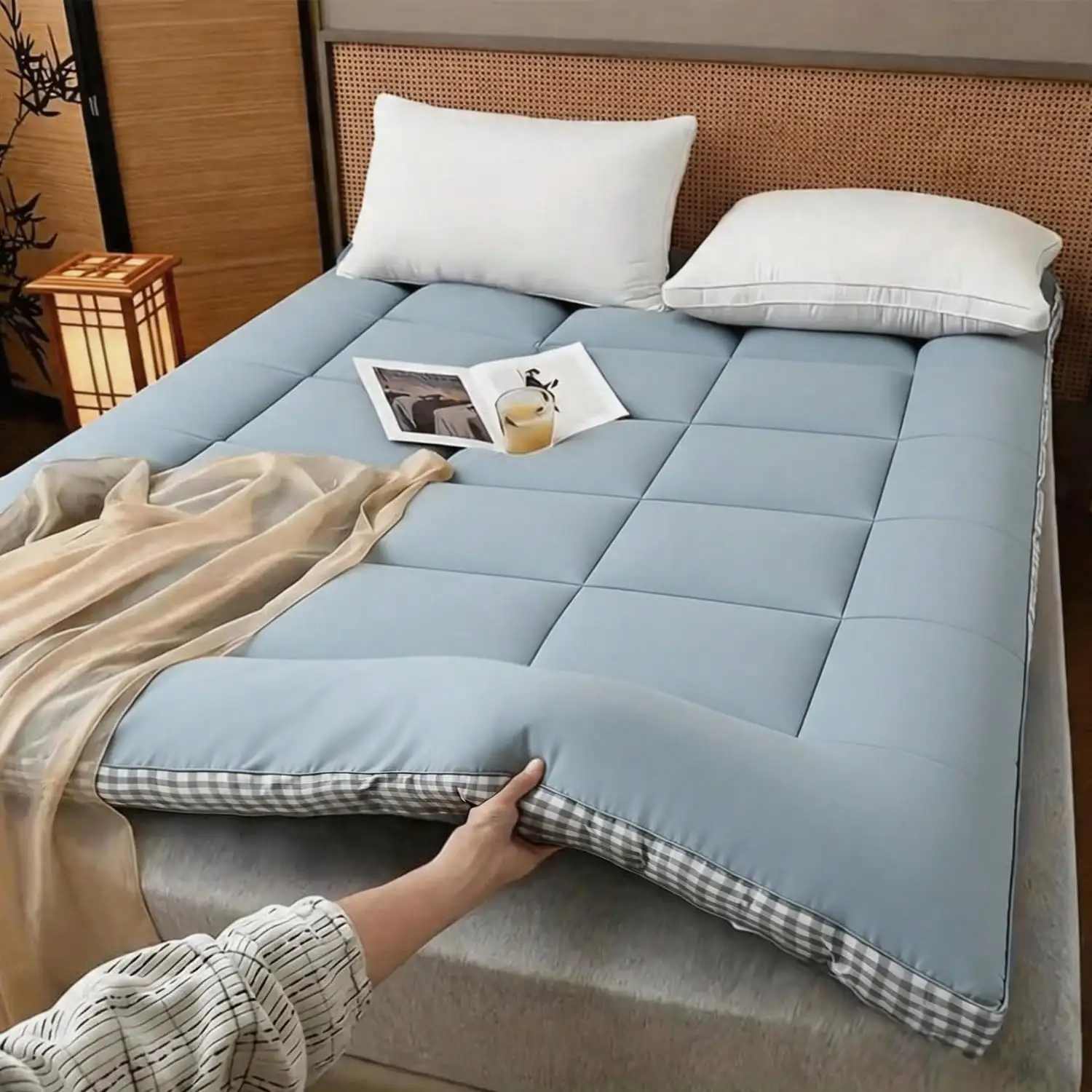 Mattress Pad Topper - 900GSM King-Matratzenauflage, dünne, karierte Matratzenauflage mit