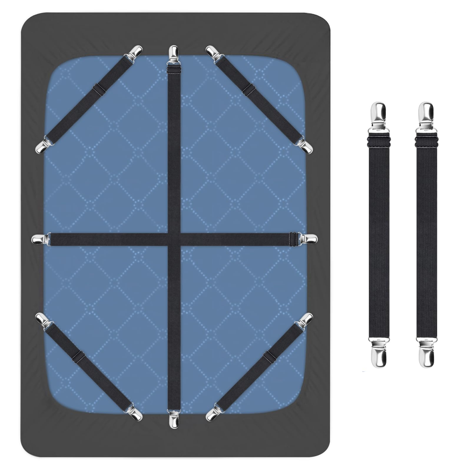 Mattress Pad Topper - 4 Stück verstellbare Bettlaken-Befestigungen, elastische Spannbänder,