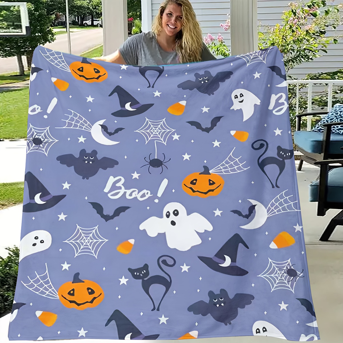 Home Textiles Super Soft - Halloween-Decke Kürbis Katze Fledermaus Hexe Flanelldecke